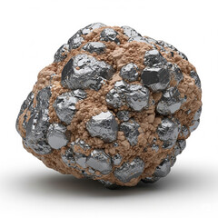 Rough Silver And Earthy Mineral Ore On White Background