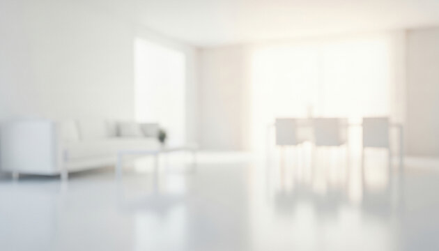 Blurred interior view of a bright modern room with furniture and sunlight., perfect for use in tech branding, modern web hero images, or app UI backgrounds