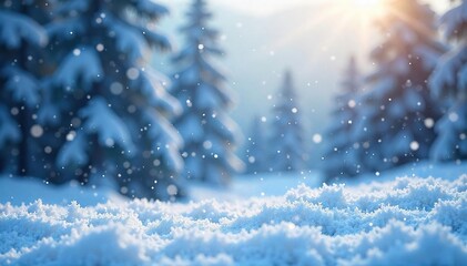 Naklejka premium Serene Winter Landscape Mesmerizing Snowflakes Falling on Tranquil Nature Scene, Perfect for Holiday and Winter Themes