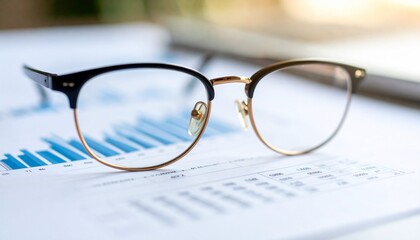 Analyzing Financial Data Close-up of Glasses Resting on Charts and Graphs for Informed Business Decisions