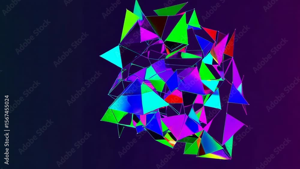 Poster colorful polygonal structure rotating on dark background