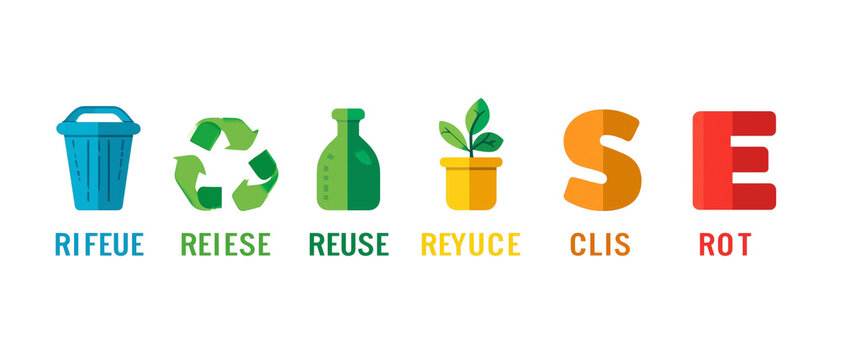 6r waste management infographic, 6r waste management vector with 6r waste management icons, 6r waste management concept for eco education