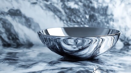 Mirror finish sink completely reflective creating a surreal on marble background