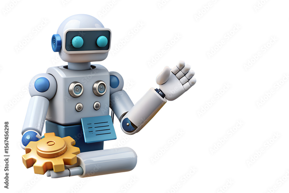 Poster captivating rendering showcases robot performing rpa processes, automation, with finance elements an