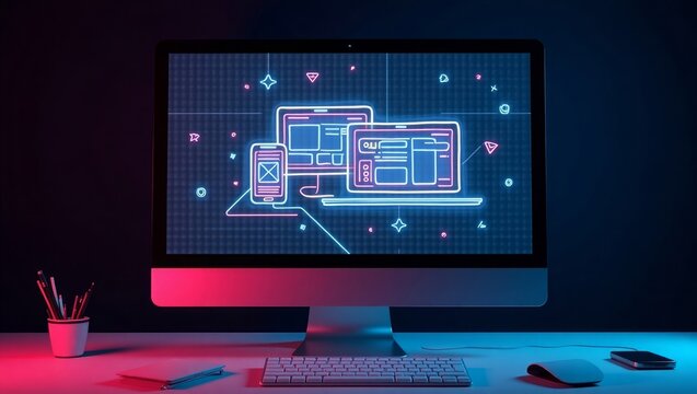 Neon Web Design Mockup Desktop Computer Screen image