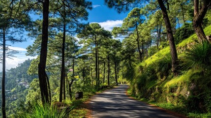 Obraz premium Winding road through a pine forest