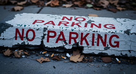 Worn Signage Emphasizing Parking Restrictions And Neglect In An Urban Environment