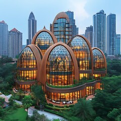 Modern, dome-shaped building with extensive glass windows.