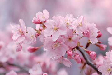 Fototapeta premium Soft pink cherry blossom display in full bloom