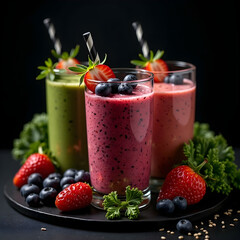 Colorful smoothies with fresh ingredients