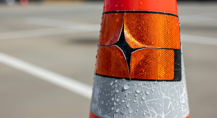 Worn Traffic Cone Reflective Material Indicates Road Construction Season Preparation