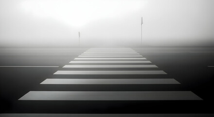 Crosswalk Into The Mist A Striking Urban Landscape Capturing Eerie Ambiance