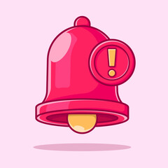 Cartoon illustration of a red shiny bell ringing, perfect for topics like notification, alarm or attention