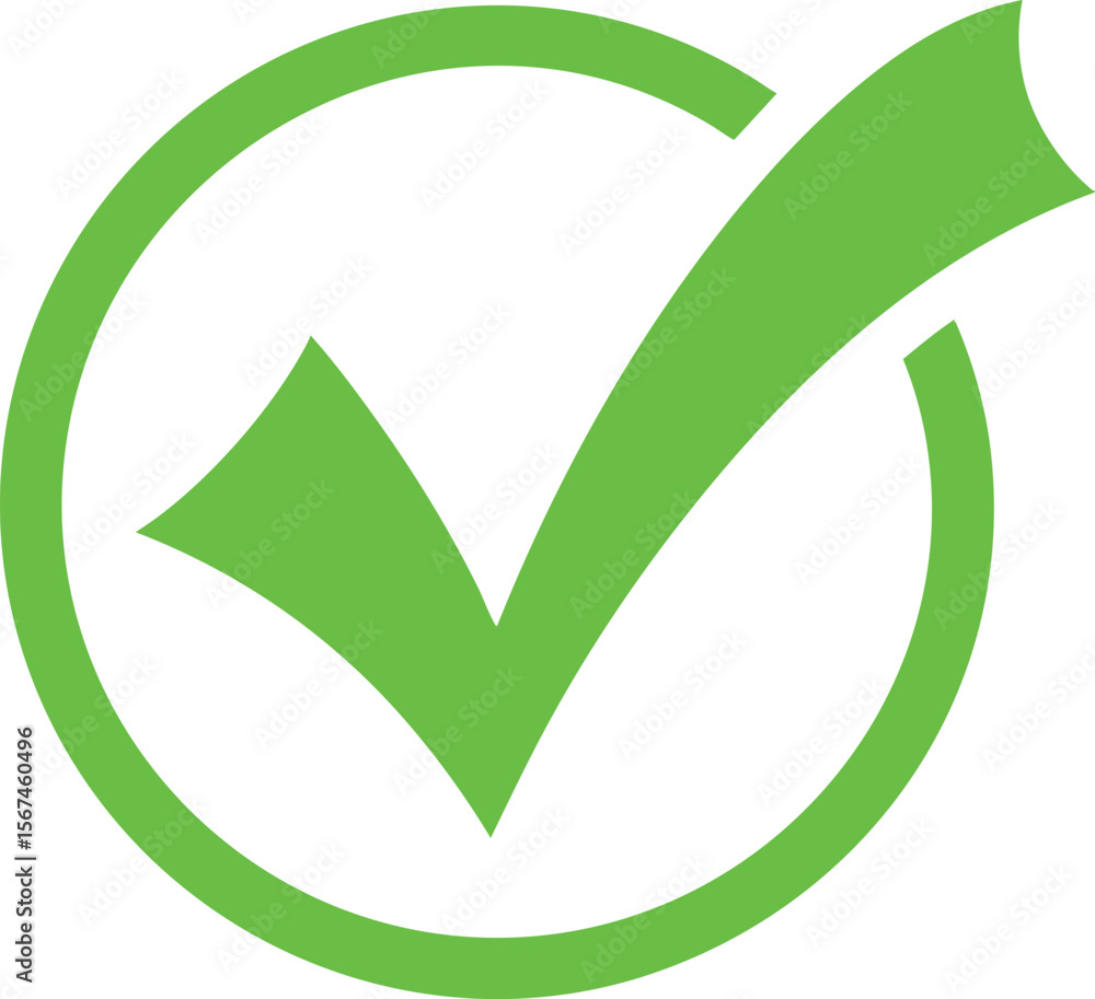 Poster lime green check mark icon in a circle for approval and confirmation - a clear symbol for success, v