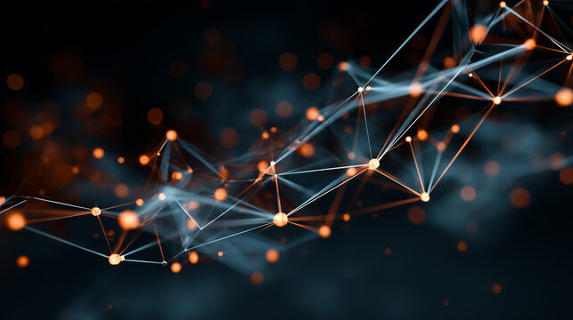 Abstract Digital Network Connection: A futuristic 3D visualization of a glowing plexus network with interconnected nodes and lines.