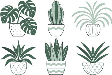 House Plants Clipart Set for Home and Garden Designs. Decorative House Plants Clipart Collection for Digital and Print. Indoor House Plants Clipart for Lifestyle and Botanical Projects. Green House