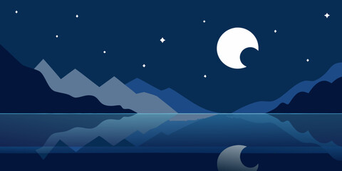 Fototapeta premium Moonlit night sky over a winter sea landscape with stars