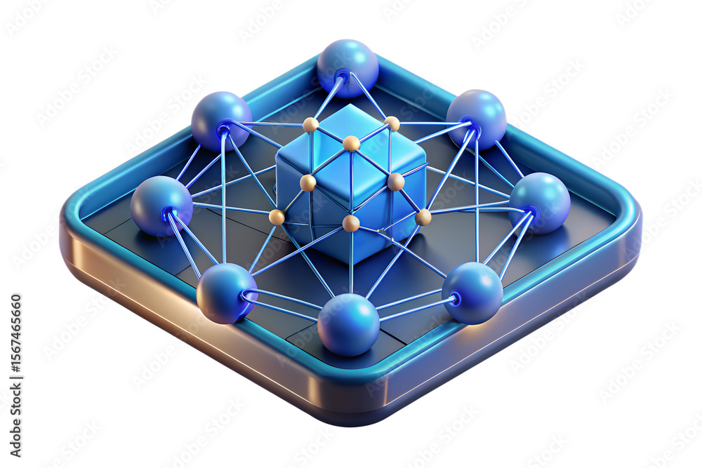 Poster abstract rendering displays a connected network of spheres and cube, representing data connections a