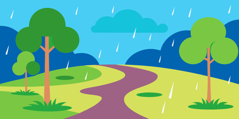 Obraz premium Rainy Day Pathway A Serene Nature Illustration
