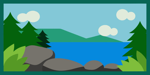 Fototapeta premium Serene Lakeside Escape Tranquil Nature Illustration