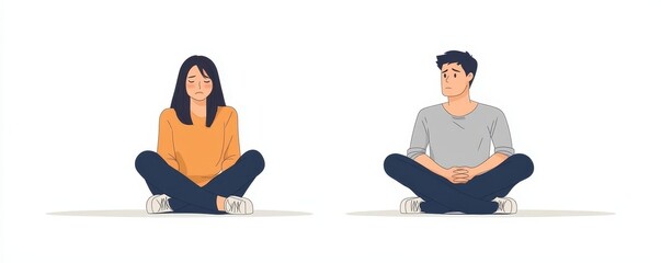 Quarrelling couple concept, Asian wife and husband sitting separately after an argument, showing emotional distance, Generative AI