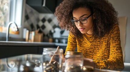 Young woman saving money