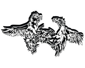 Vector illustration of two fighting cocks fighting. © MarKeR