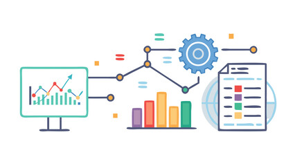 Big Data Processing Analytics, Graphs, and Data Visualization isolated on transparent background