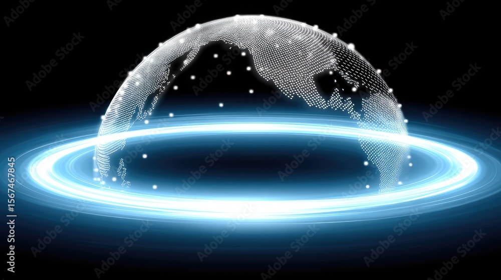 Poster digital globe with glowing ring abstract network visualization