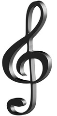 3D metal treble clef note music on transparent background