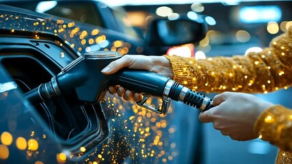 Fueling Up A gleaming car gets gasoline - Powered by Adobe