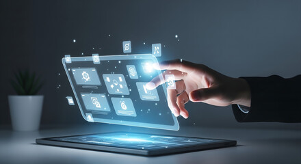 Businessman using advanced technology to optimize operations and make data-driven decisions.