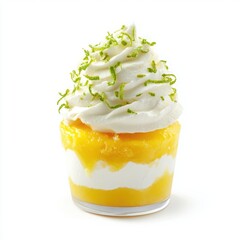 orange blossom-infused cream, topped with candied lemon zest and a dusting of cinnamon, isolated on a white background