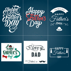 Father’s Day Typography Badge Collection – Greeting Lettering with Dad Symbols – JPEG