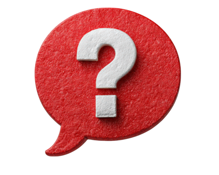 Red speech bubble question mark icon isolated transparency background communication symbol textured curiosity concept bold design