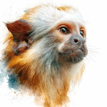 Golden Lion Tamarin Portrait &ndash; Realistic Watercolor Digital Art