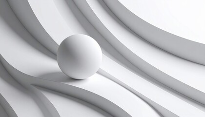 Abstract White Sphere on Curving Surface: Minimalist 3D Render