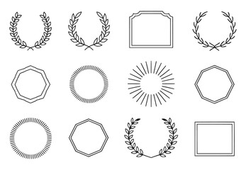 Elegant Line Art Wreath and Frame Vector Set – Laurel, Circular, Octagon, Sunburst Outlines for Graphic Design and Branding