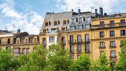 Typical penthouses on top of the buildings of the Basque city of San Sebastian, Basque Country