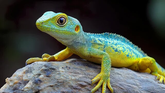 A green lizard sitting on top of a rock