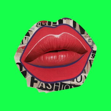 Bold lips fashion collage animation, transparent 4K video, green screen