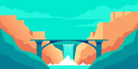 Naklejka premium Vista of a mountain landscape with sunlit clouds over water and rocky cliffs