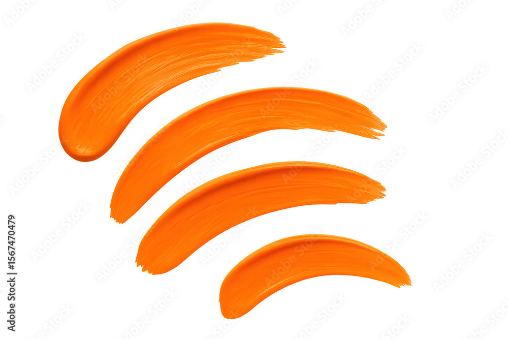 Poster orange paint brush strokes creating abstract pattern on transparent surface, highlighting artistic g