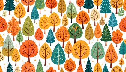 Autumnal Forest Pattern: Colorful Trees in Fall Season