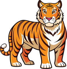 Friendly cartoon tiger standing proudly with orange and black stripes