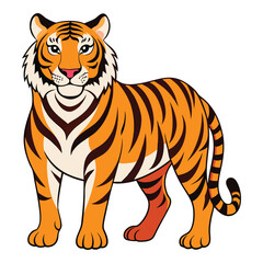 Cute cartoon tiger standing proudly with orange and black stripes