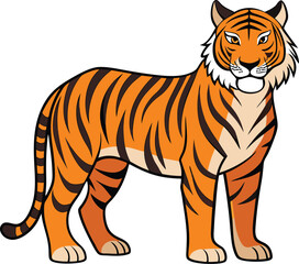 Cute cartoon tiger standing profile view with orange fur and black stripes