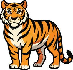 Cute cartoon tiger standing and looking forward with a friendly expression