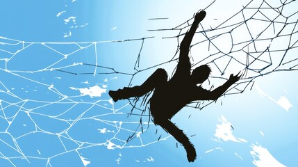 Silhouette of a person trapped in a web of lines