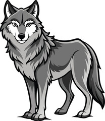 Stylized gray wolf standing proudly in a full body illustration